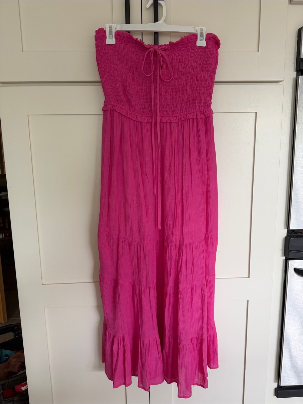 New In Strapless Smocked Tiered Maxi Dress